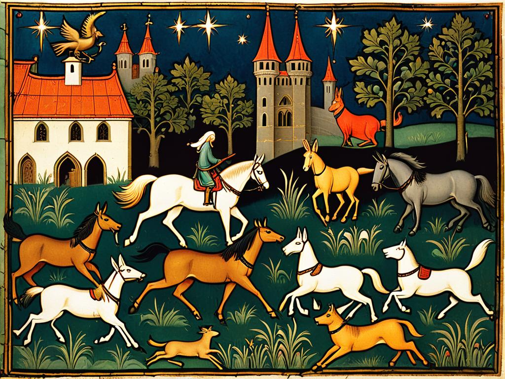 Средневековая иллюстрация с изображением животных, напоминающих персонажей сказки о Бременских