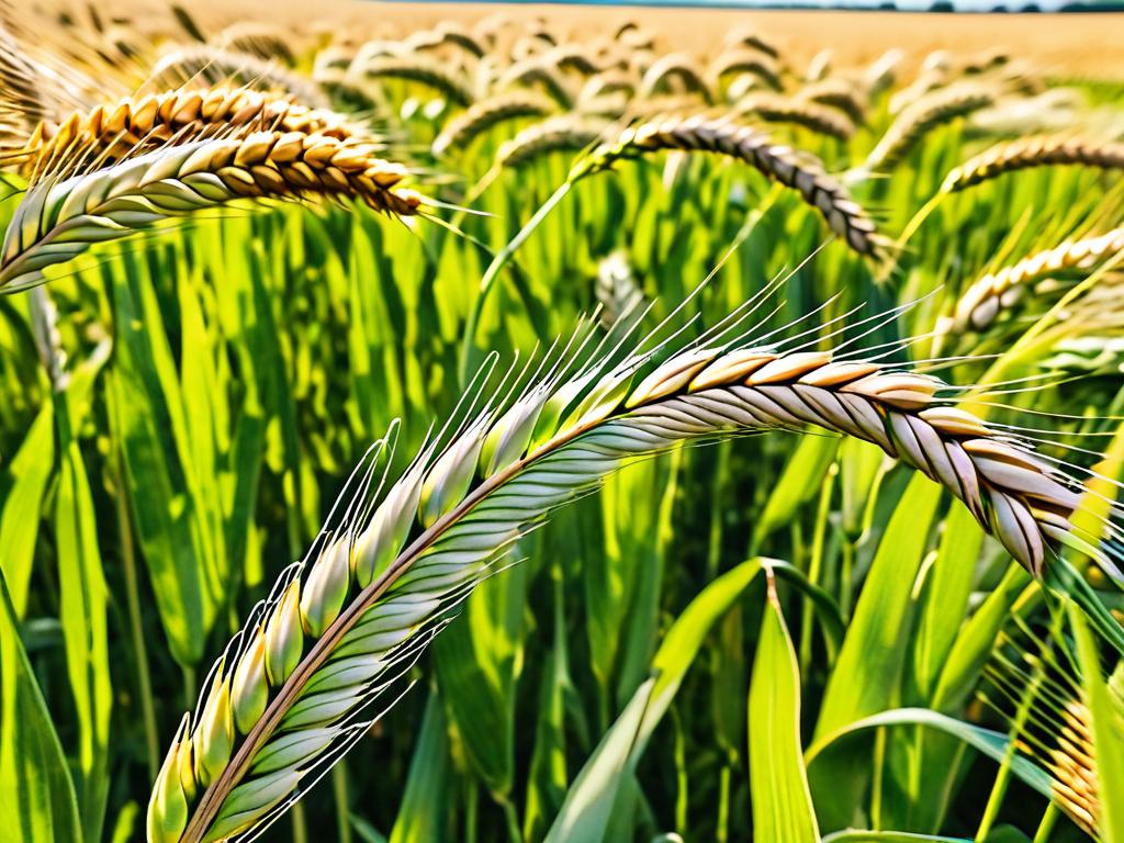 Крупный план колосьев пшеницы на поле