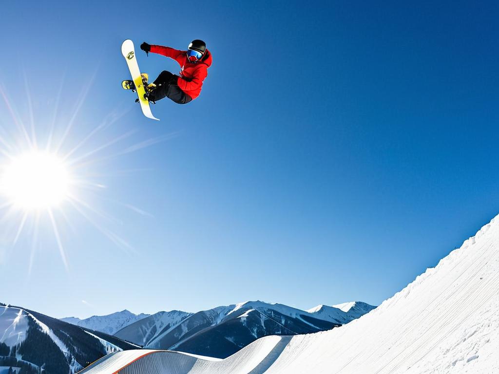 Сноубордисṭы выполняют воздушные трюки на волнах в сноуборд-парке