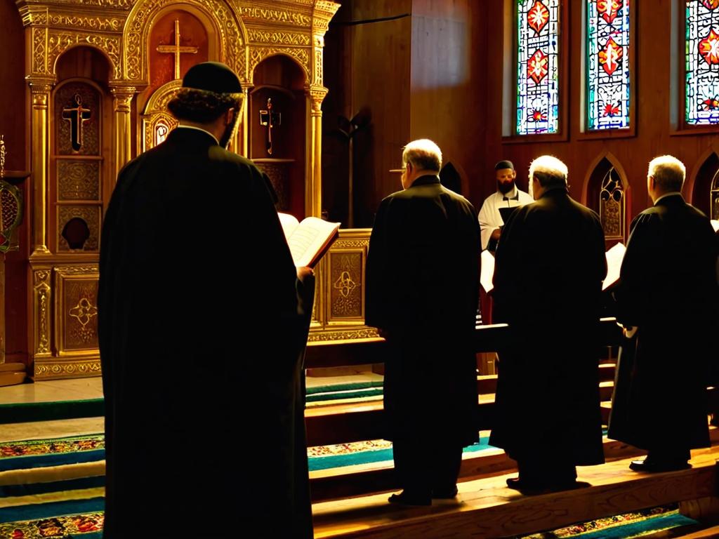 Прихожане православного храма стоят с молитвословами во время службы