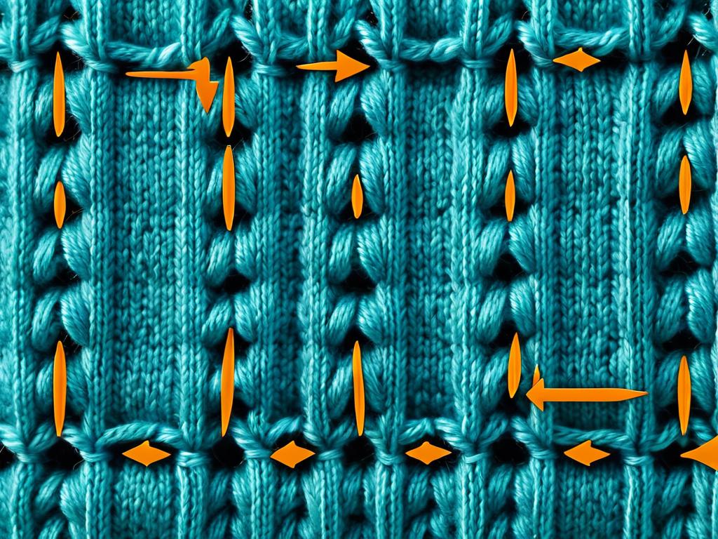 Схема узора английской резинки двумя цветами со стрелками