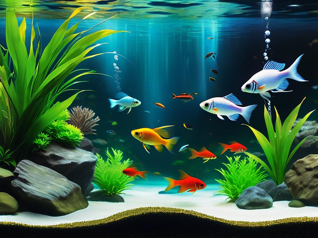 Пресноводные аквариумные рыбки в чистой воде