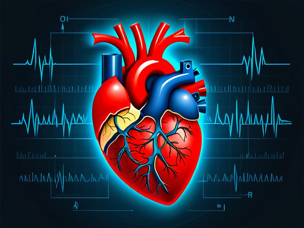 Поперечное сечение человеческого сердца с сигналами экстрасистолии. Плоская иллюстрация нарушения