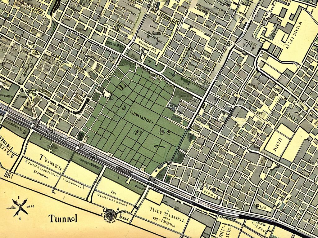 Старая карта района начала 20 века с отмеченным местом нахождения тоннеля