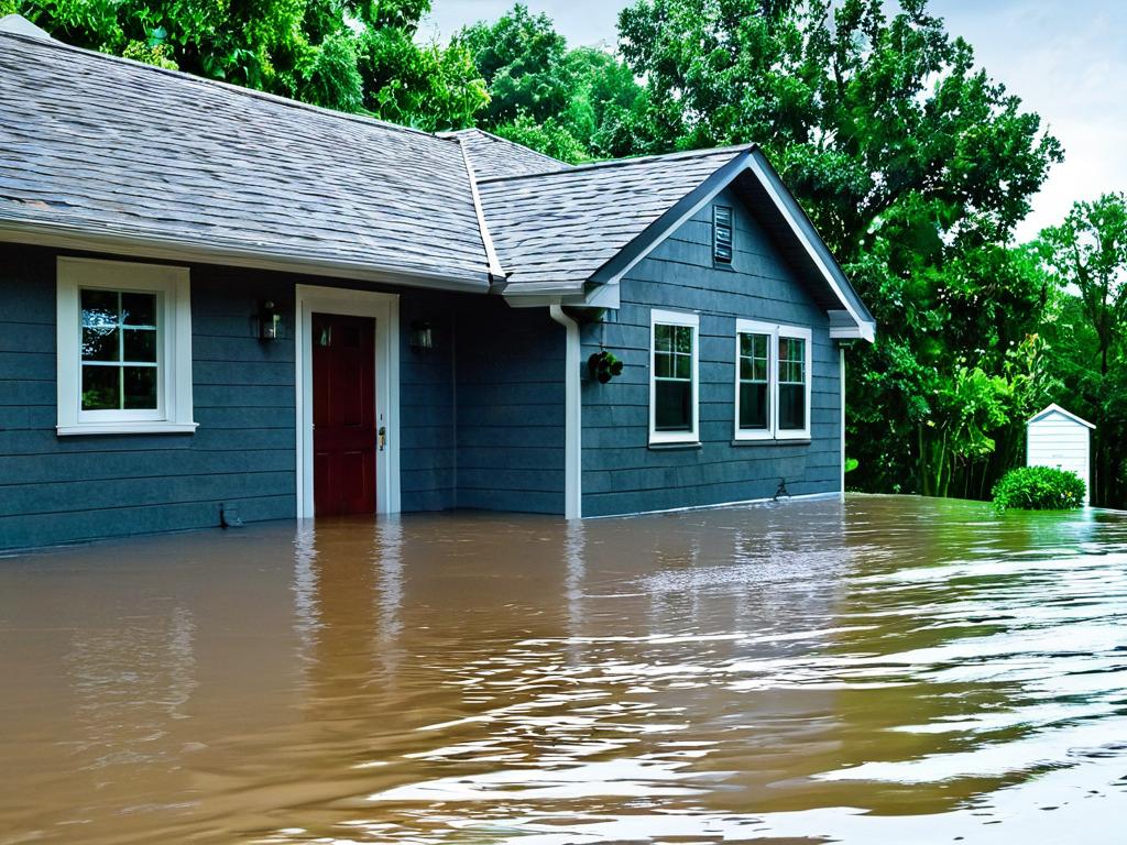 Затопленный дом во время наводнения