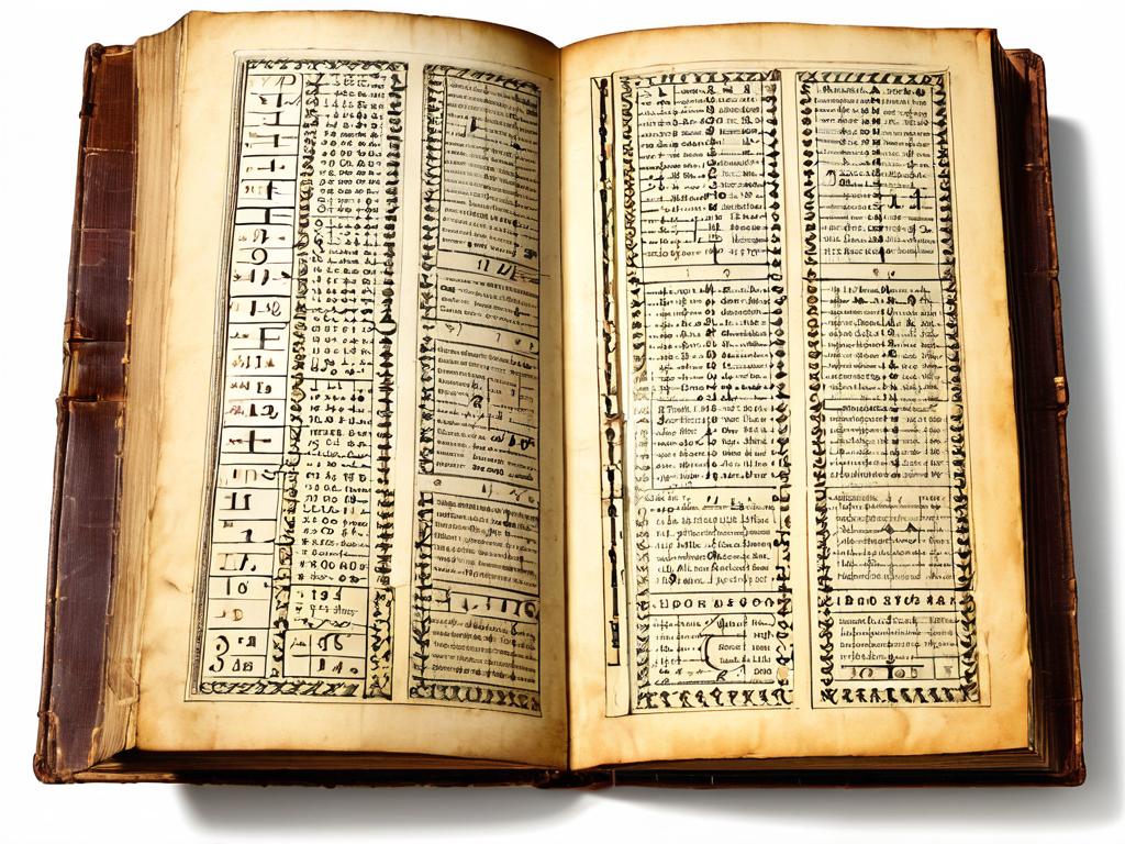 Старинная книга с математическими символами и дробями на открытой странице