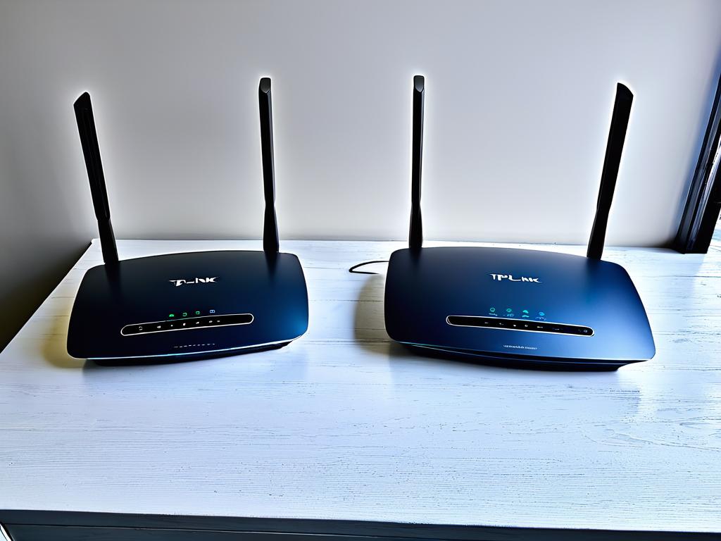 Фото двух беспроводных роутеров TP-Link, настраиваемых для соединения в режиме WDS