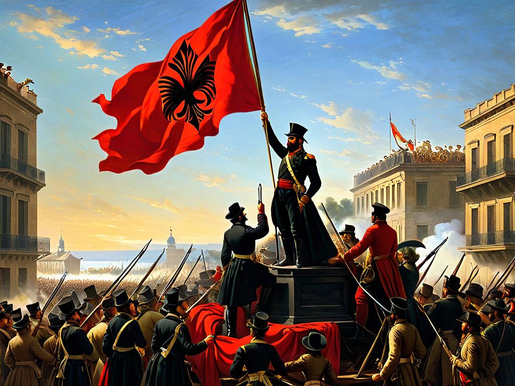 Картина, изображающая подъем черно-красно-золотого флага во время революции 1848 года