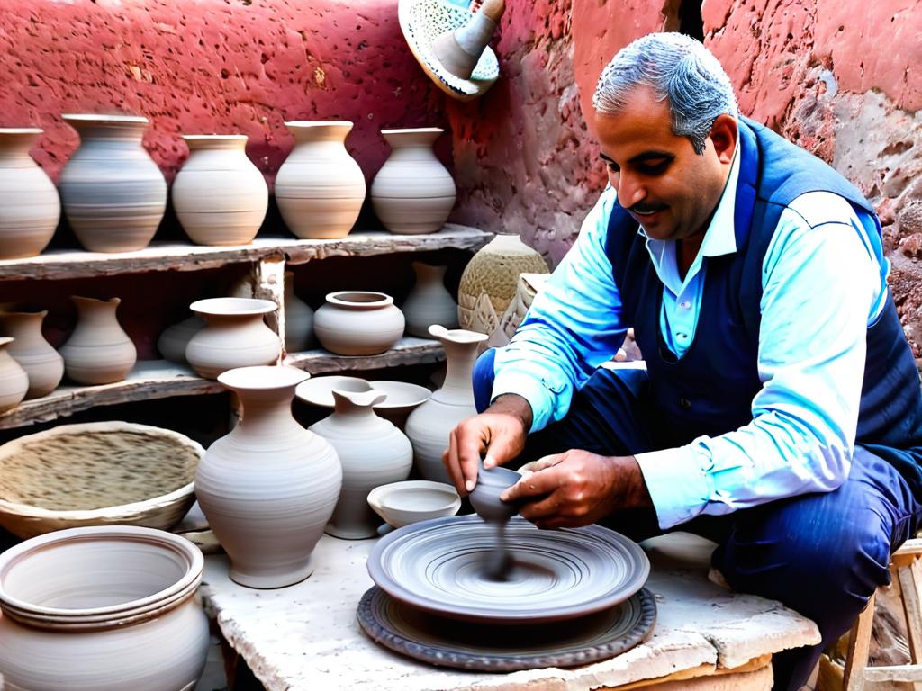 Египетский мастер ручной работы гончарных изделий в мастерской