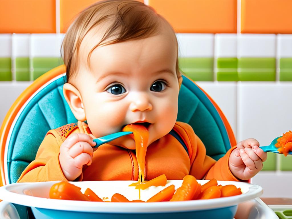 Ребенок ест тушеную морковь