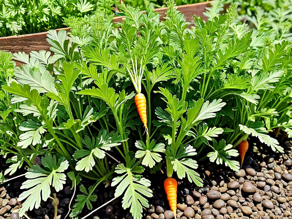 Цветущее растение моркови на второй год жизни, дающее семена