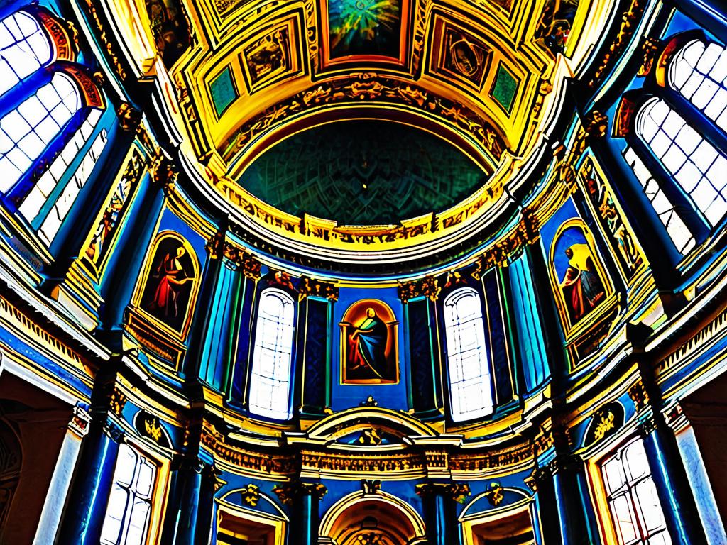 Интерьер Исаакиевского собора в Санкт-Петербурге с лучами света сквозь витражи