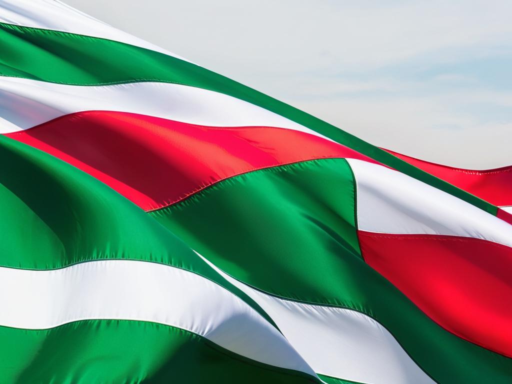 Крупный план развевающегося болгарского флага с видимыми цветами