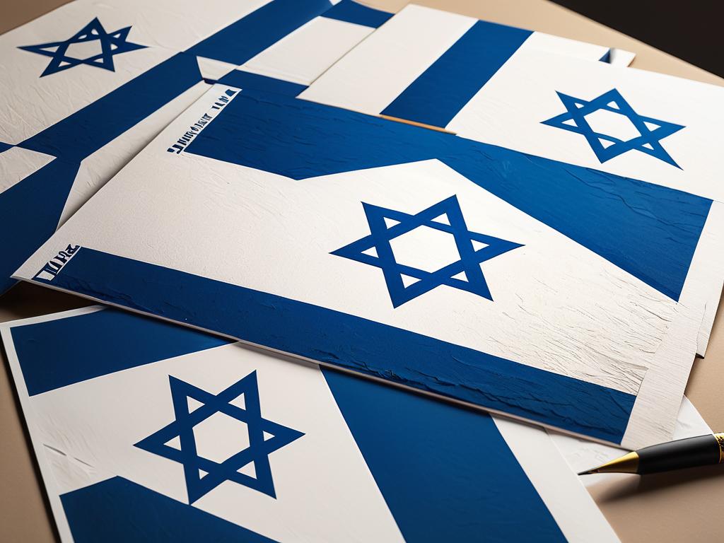 Эскизы и цветовые варианты дизайна флага Израиля на бумаге