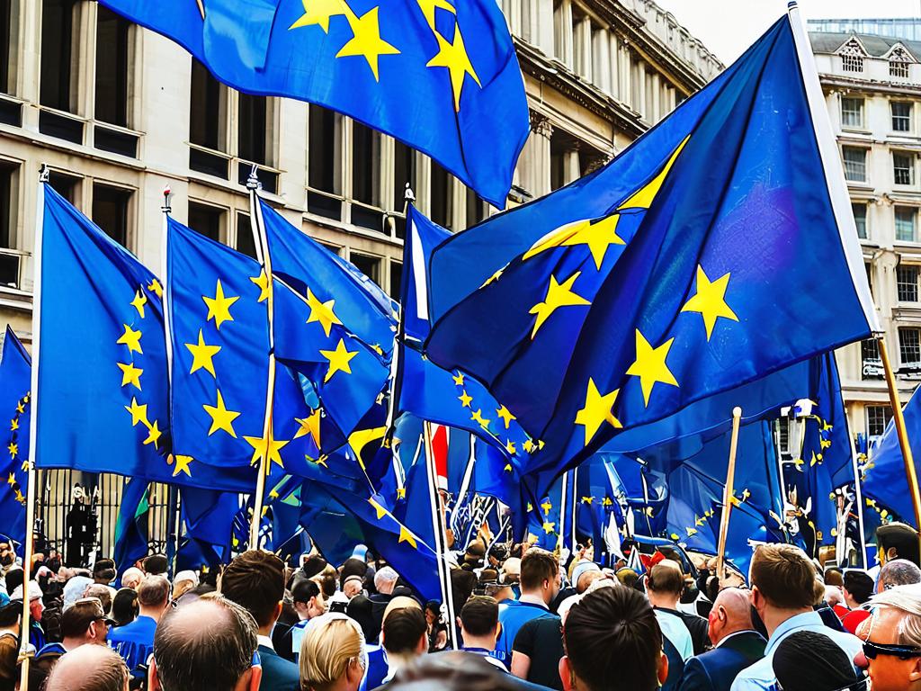 Демонстрация против Брексита в Лондоне с флагами ЕС и Великобритании