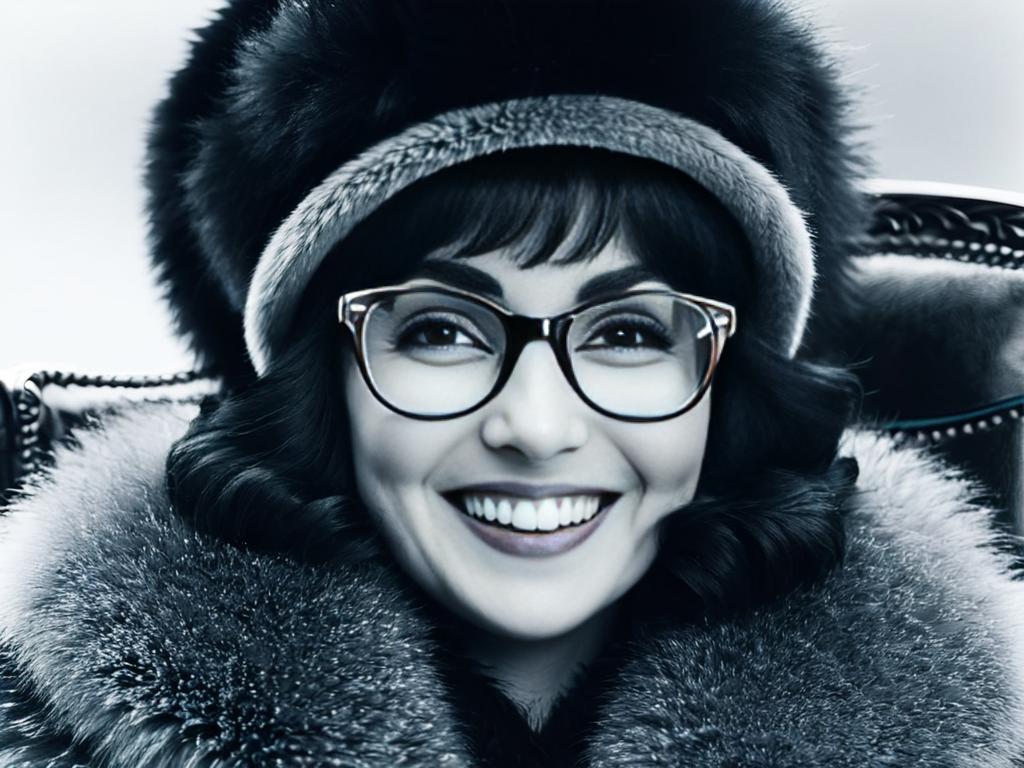 Портретное крупное фото Фаины Раневской в очках, шляпе и меховом пальто