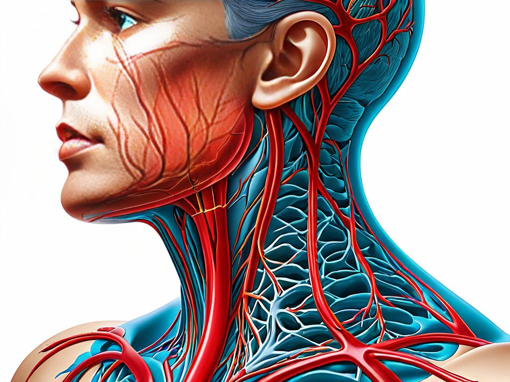 Артерии и вены шеи, изображенные на медицинской иллюстрации