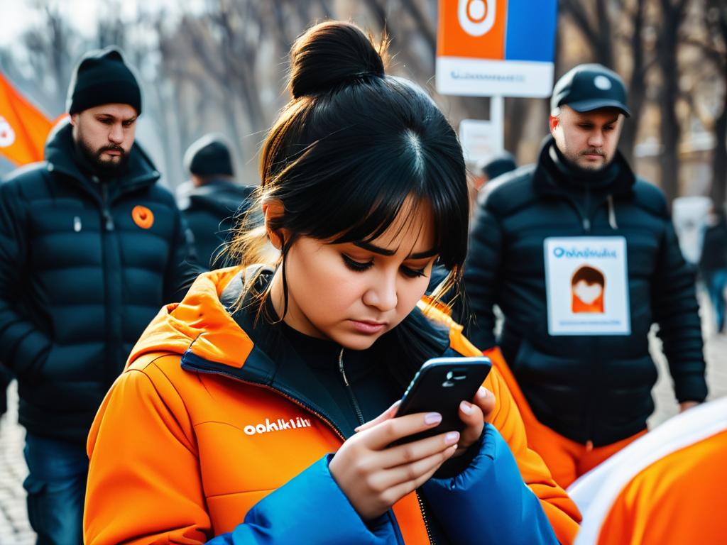 Расстроенный человек смотрит на заблокированный профиль Одноклассники на телефоне