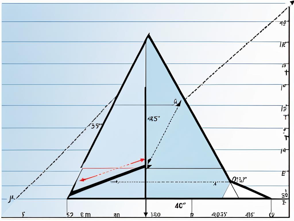 Угол в 45 градусов и треугольник с отмеченным синусом и косинусом этого угла