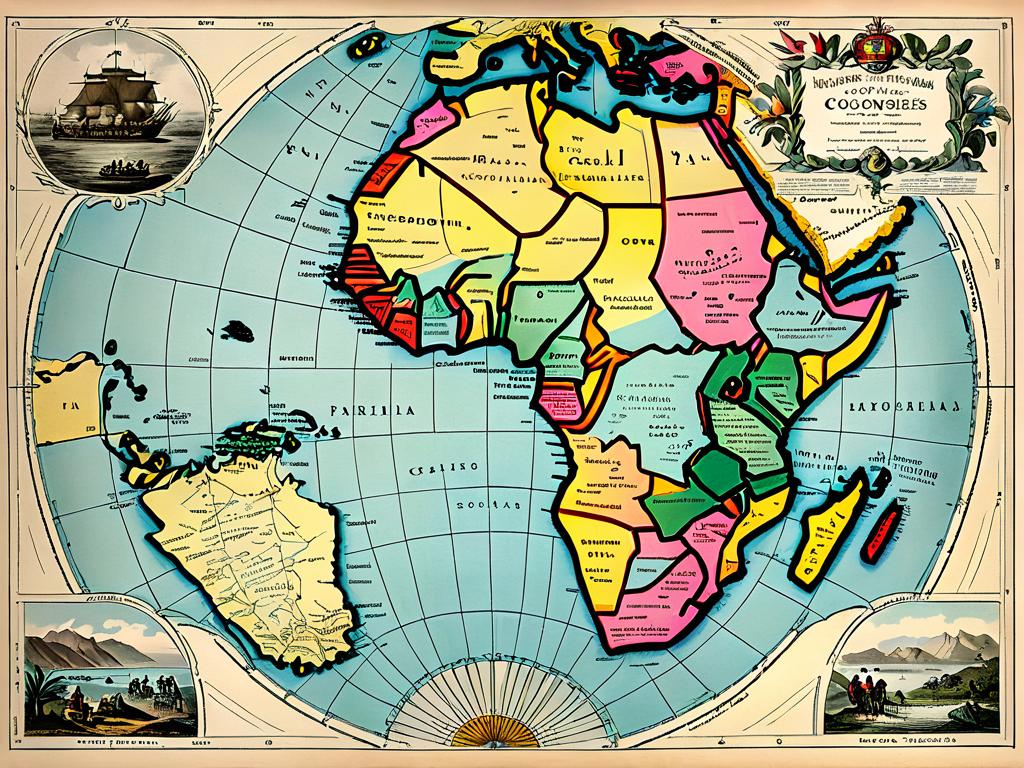 Карта Африки начала 20 века с колониями европейских держав