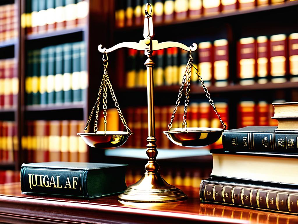 Юридические книги и весы как символ правосудия и юридической профессии