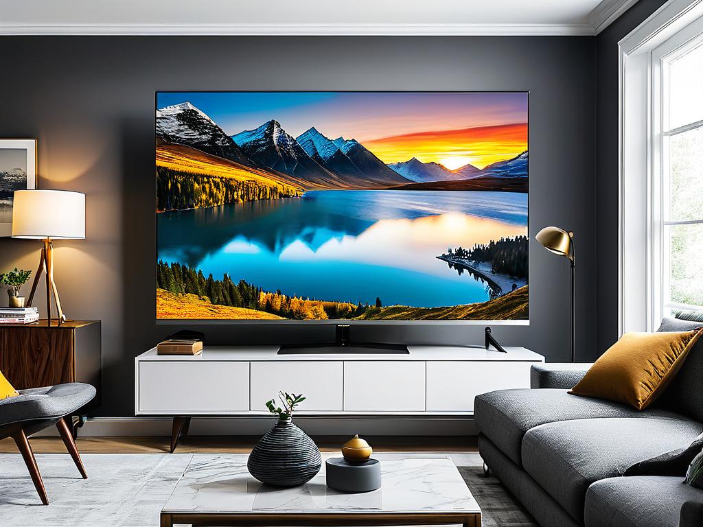 Интерьер гостиной с телевизором 40 дюймов на стене для иллюстрации выбора оптимального размера