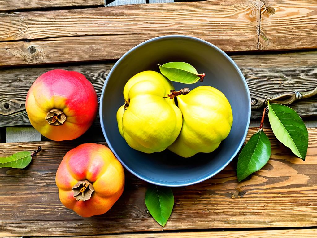 Спелые плоды айвы на деревянном столе для приготовления варенья