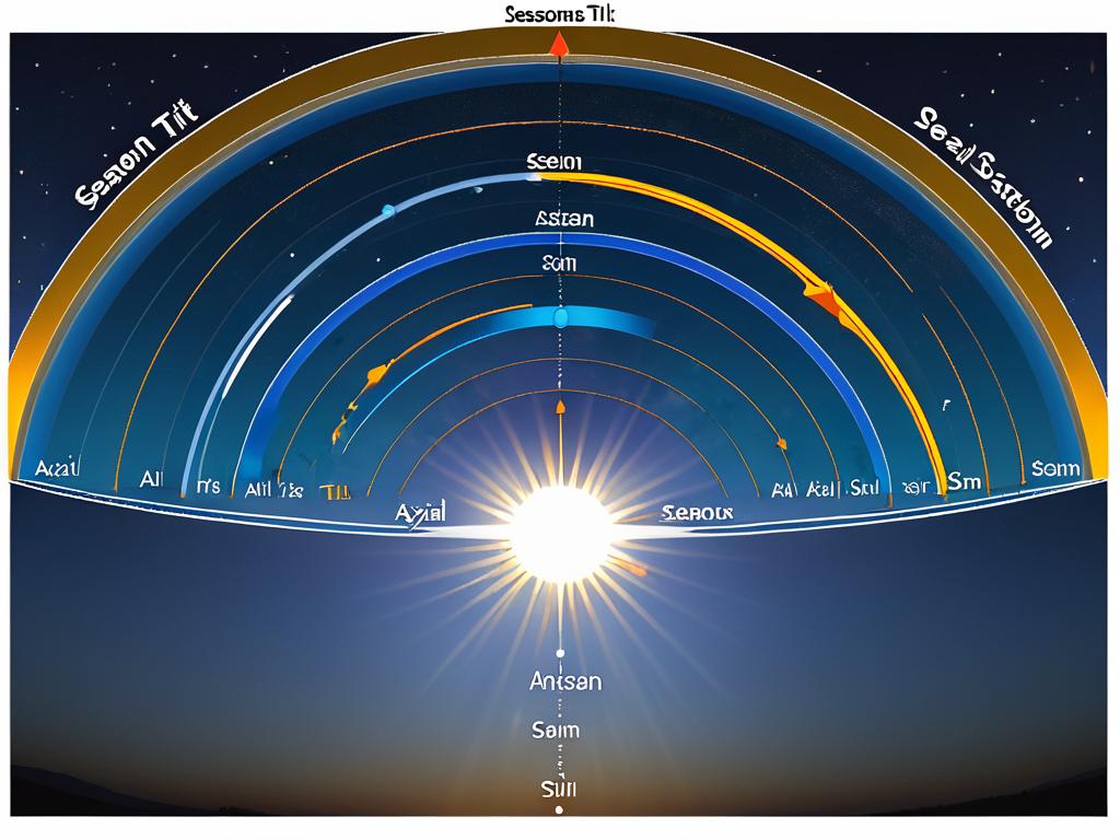 Диаграмма, объясняющая смену времен года наклоном оси Земли при движении вокруг Солнца