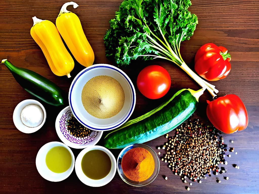 Различные овощи и специи, необходимые для приготовления аджики