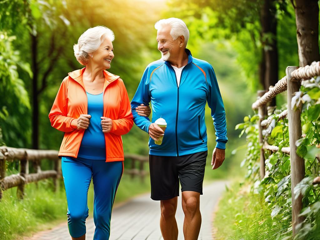 Счастливая пожилая пара на пенсии занимается спортом