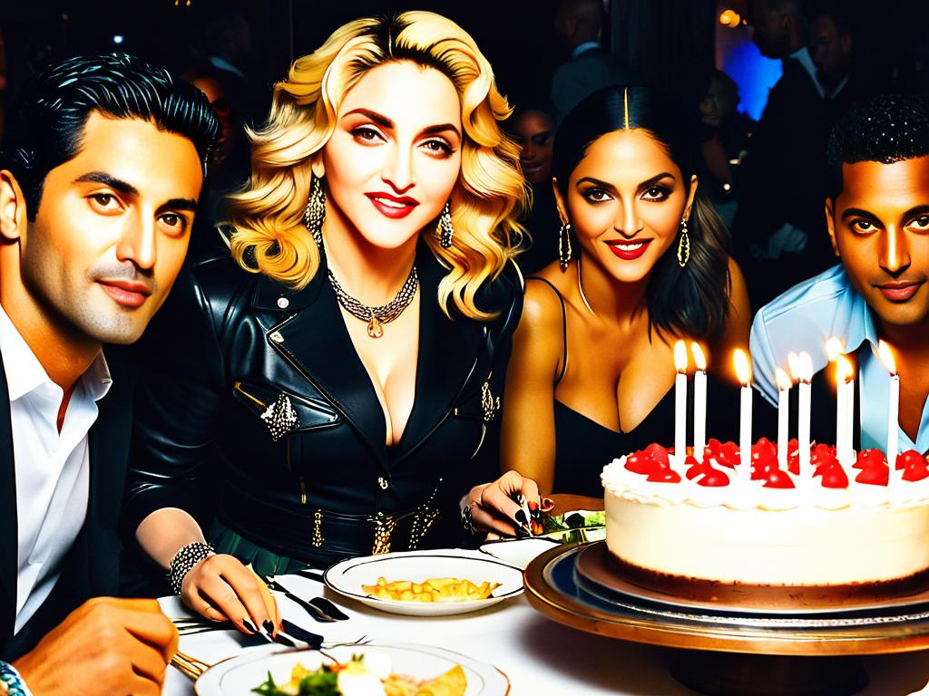 Фотография Мадонны с друзьями на праздничном ужине в честь ее дня рождения