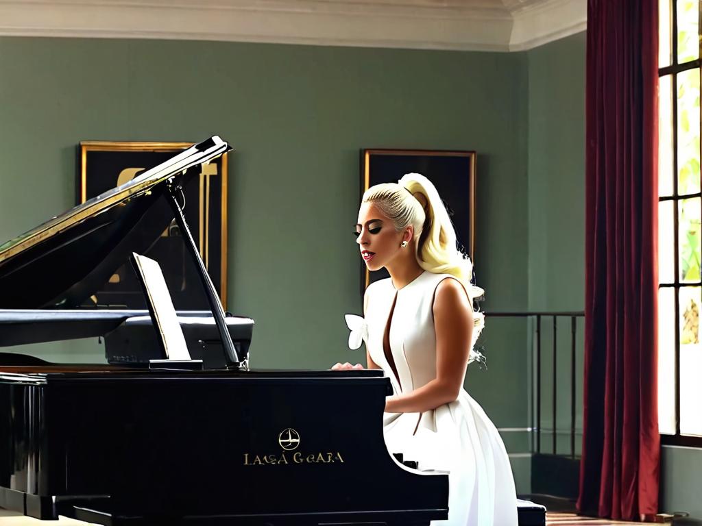 Молодая Леди Гага играет на фортепиано и поет