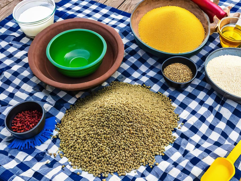 Ингредиенты для приготовления корма для поросят разложены на столе