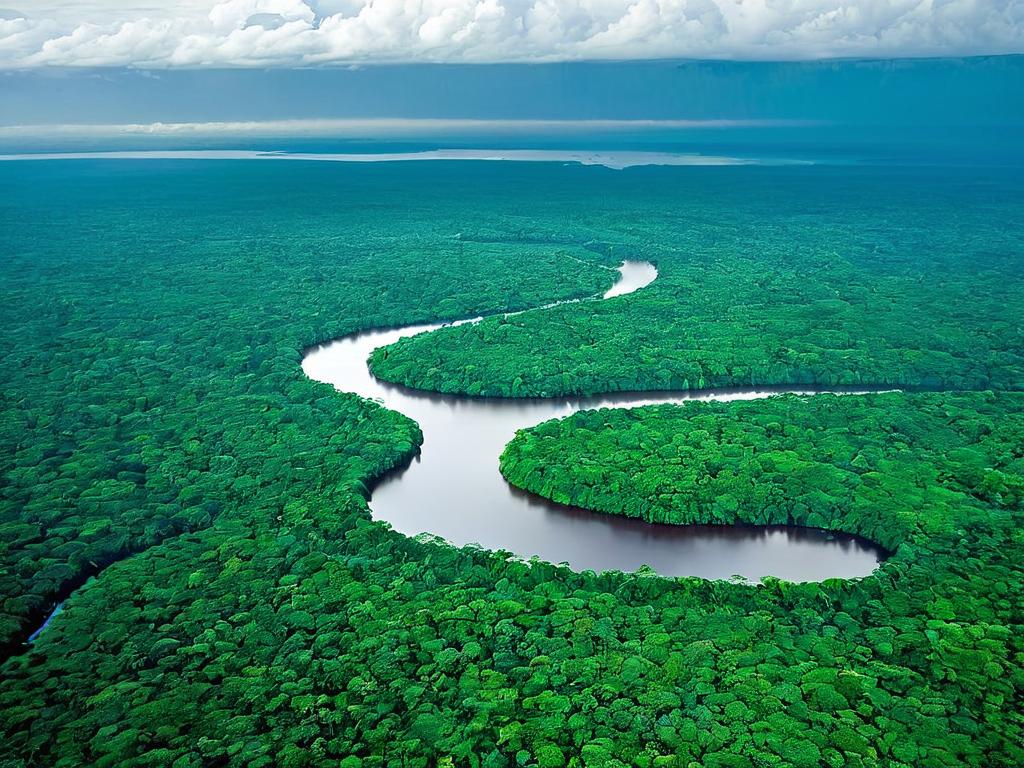 Амазонка течет через тропические леса Южной Америки