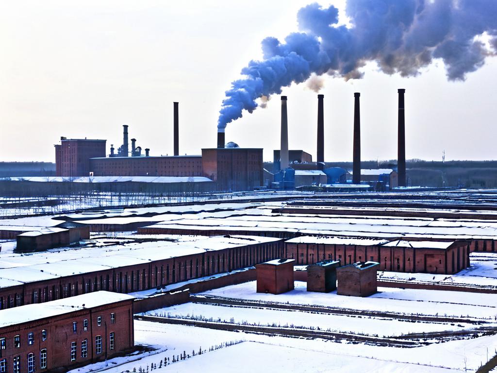 Фото внешнего вида Гжельского кирпичного завода с трубами на заднем плане