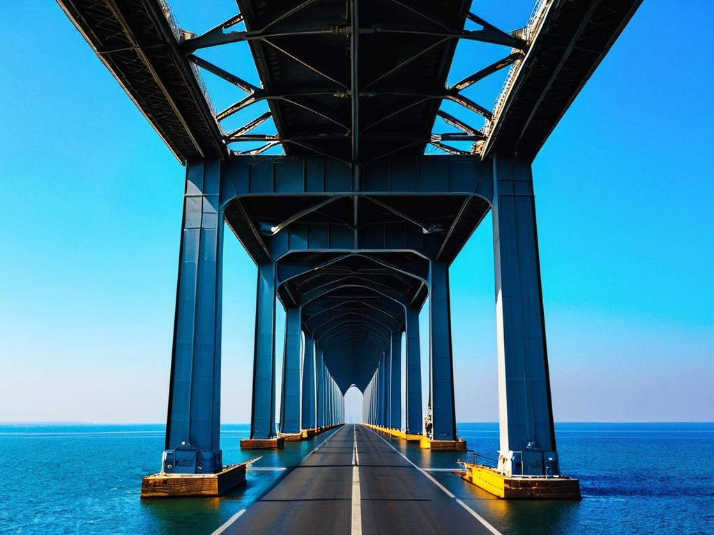 Крымский мост через Керченский пролив на фоне голубого неба