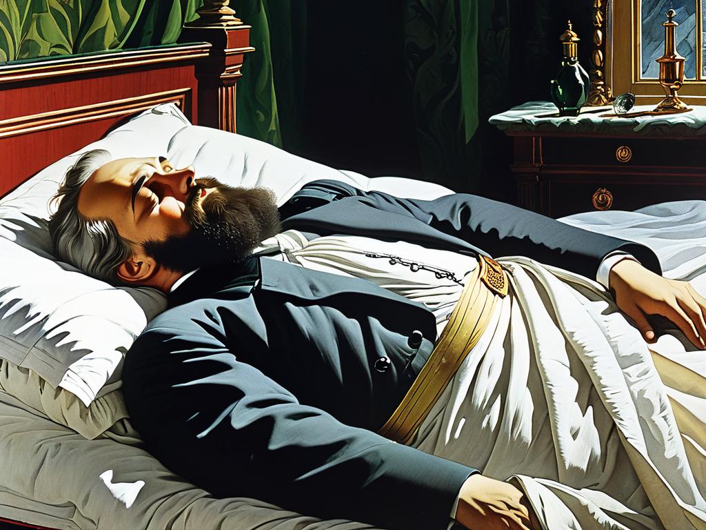 Иллюстрация к «Смерти Ивана Ильича» Льва Толстого, изображающая умирающего героя в постели