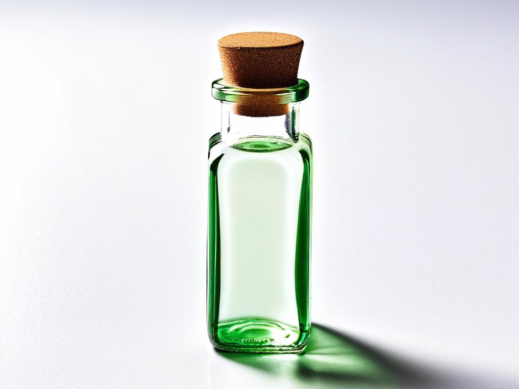 Глицерин в небольшой бутылочке на белом фоне