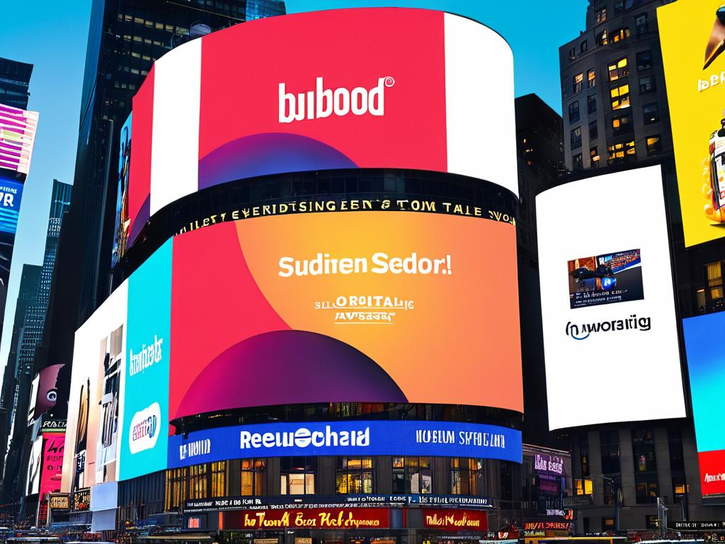 Современный цифровой билборд с вращающейся рекламой на Таймс-сквер в Нью-Йорке.