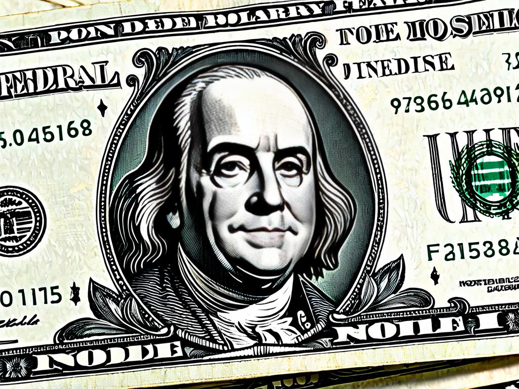 Стопка долларовых банкнот, верхняя повернута лицевой стороной с портретом Бенджамина Франклина