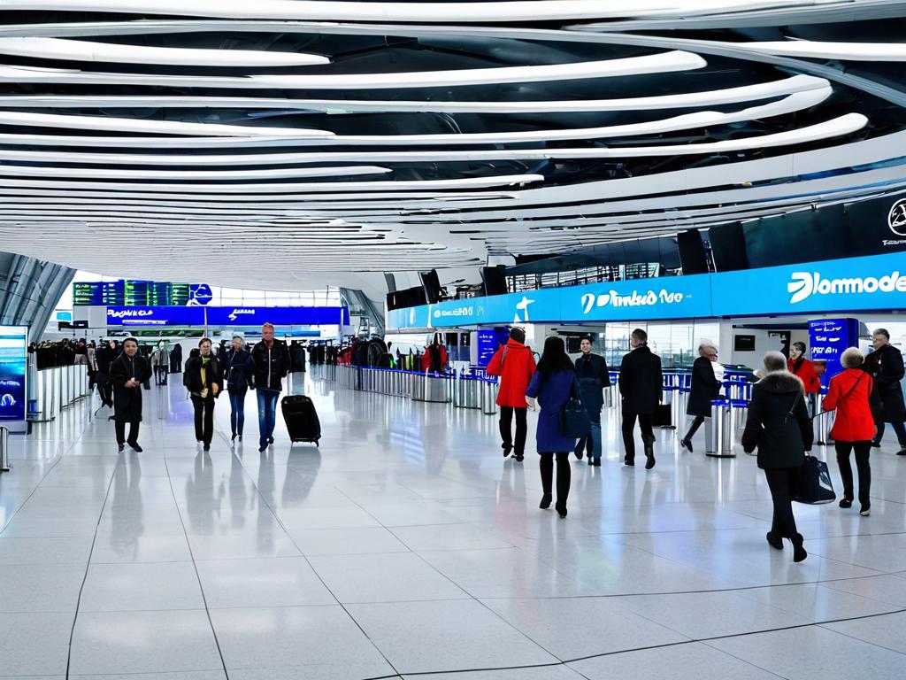 Пассажиры идут по терминалу аэропорта Домодедово