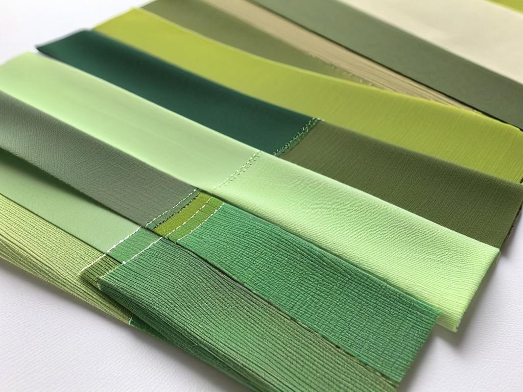 На фото представлены образцы ткани в оттенках светло-зеленого