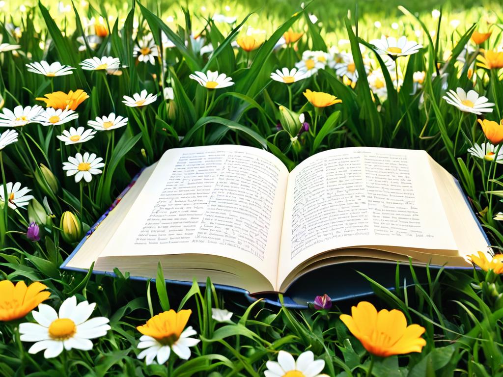 Книга стихов Пастернака открыта на странице со стихотворением среди цветов
