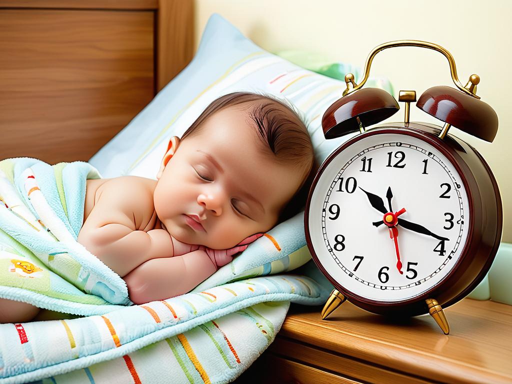 Режим дня малыша с обозначением времени для сна, еды и игр