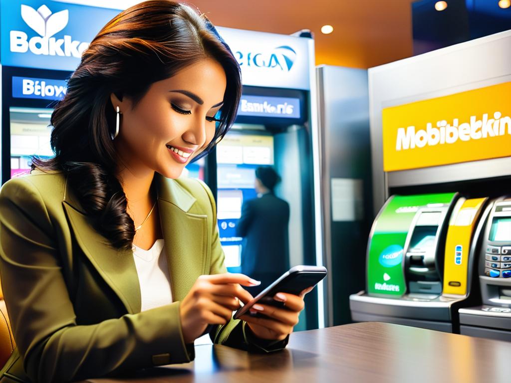 Женщина использует мобильное приложение для управления финансами на телефоне