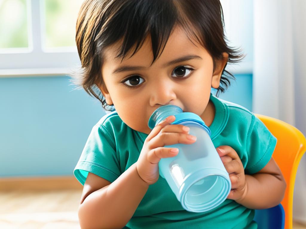 Ребенок пьет воду из кружки после рвоты