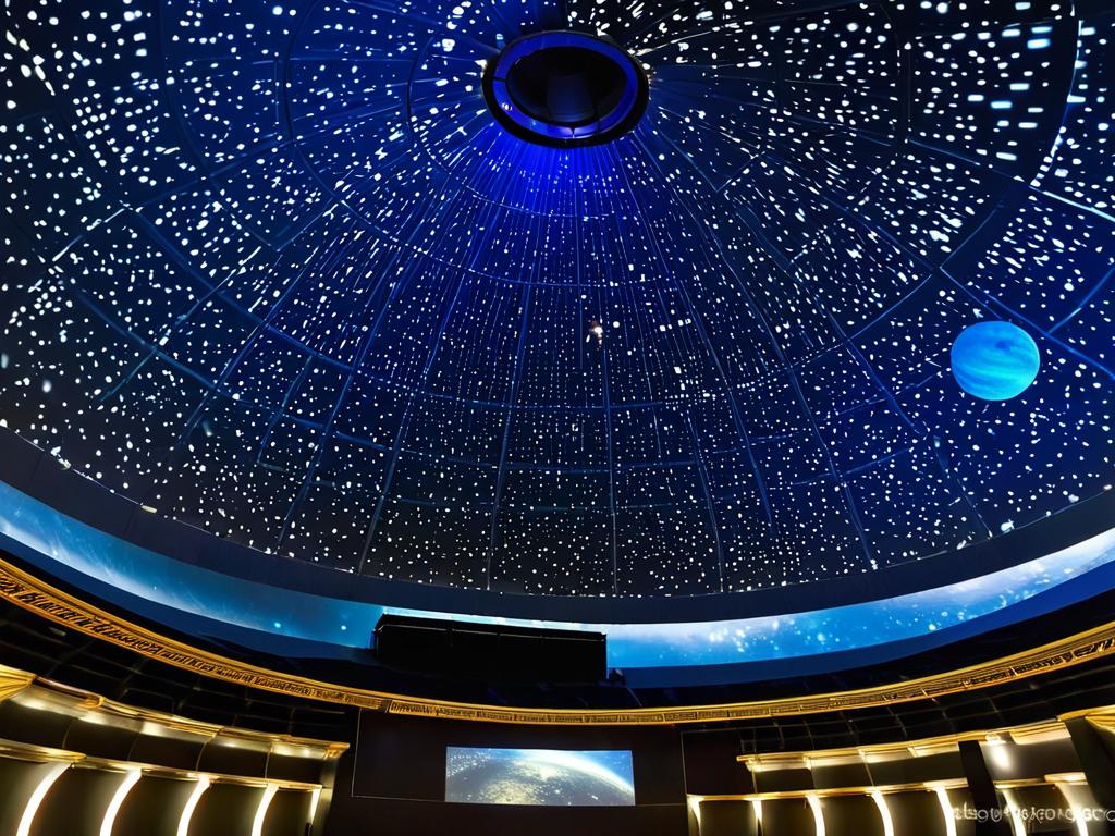 Интерьер купола Московского планетария с проектором, проецирующим изображения звезд и планет на
