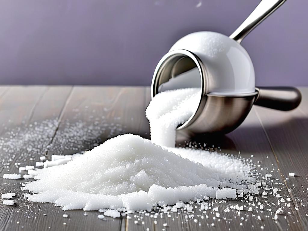 Рассыпанный белый сахар на кухонной стойке