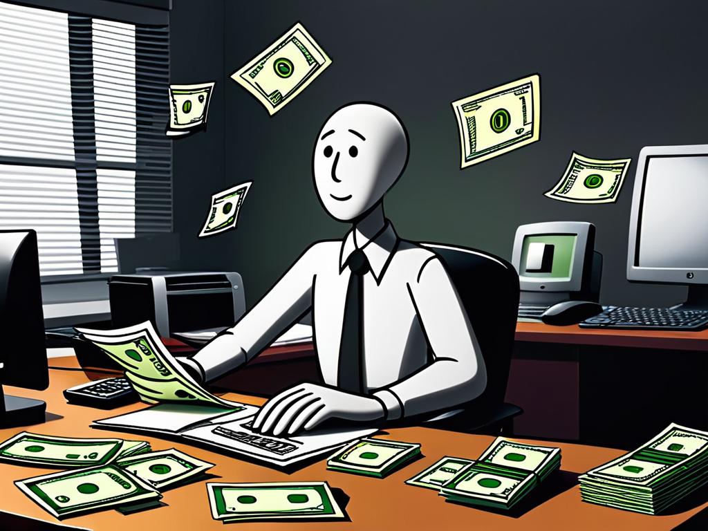 Карикатурное изображение экономиста за рабочим столом