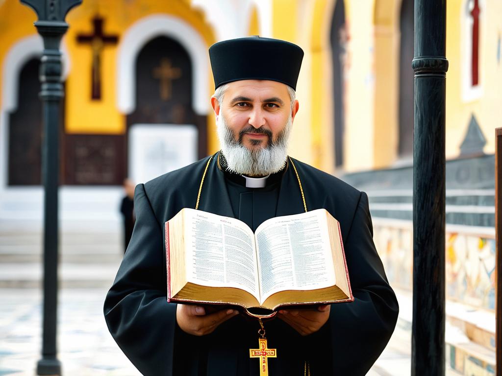Православный священник держит библию, демонстрируя религиозные конотации имени Алексей